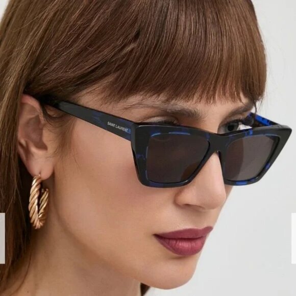 NWT SAINT LAURENT SUNGLASSES BLACK BLUE - Picture 2 of 4